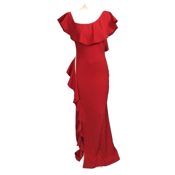 Symphony Red Asymmetrical Ruffled Gown size Medium - Picture 1 of 6